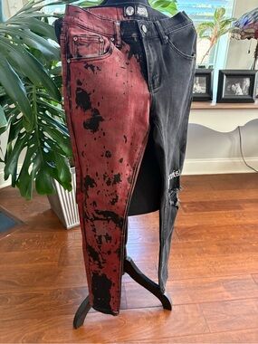 Two-Tone Skinny Jeans in Burgundy and Black by Broken Promises